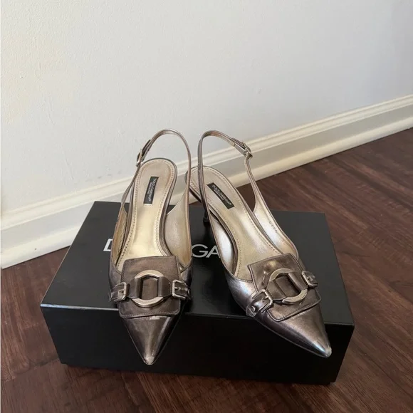 Dolce & Gabbana Metallic Slingback Kitten Heels - Picture 1 of 7